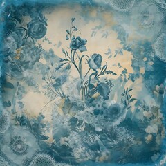 Poster - Romantic blue floral vintage background