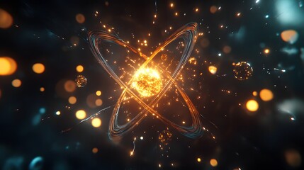 Wall Mural - 66. High-energy portrayal of a radioactive atom with glowing, reactive molecules