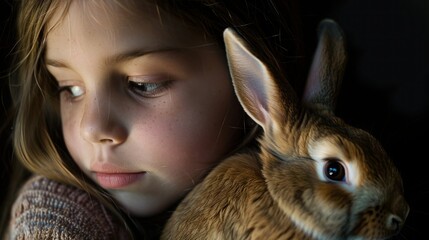 Wall Mural - Young girl after biting into the ears of a bunny