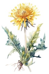 Poster - Watercolor Dandelion Flower. Fresh Yellow Blowball Plant in Nature