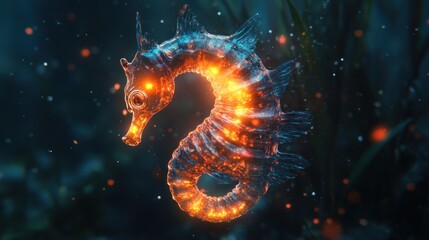 Glowing Glass Seahorse in Underwater Setting