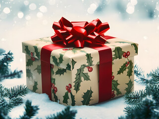 Poster - PNG Vintage christmas gift box white background.