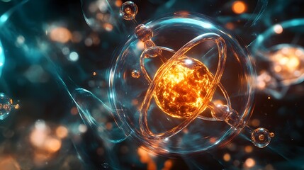 49. Futuristic depiction of a toxic atom with animated, dynamic molecular formations