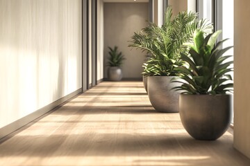 Wall Mural - Sunlit Hallway with Greenery