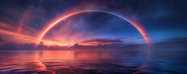 Wall Mural - A captivating lunar rainbow arching across the night sky, 4K hyperrealistic photo