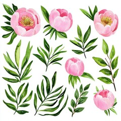 Wall Mural - The pink peony flower in a watercolor style is isolated on a white background. Use it for backgrounds, textures, wrapper patterns, frames, or borders.