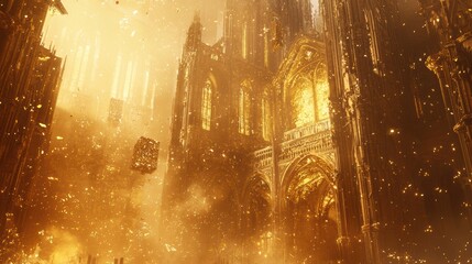 Glowing Gothic Cathedral in Mystical Fantasy Landscape