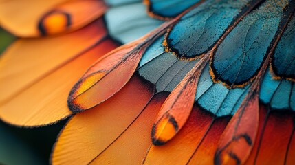 Wall Mural - Macro Photography of Blue and Orange Bird Feathers Texture