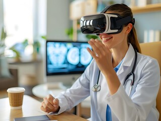 Virtual Doctor s Appointment with Patient Using VR Headset Showcasing Telehealth Innovation and Digital Health Concept