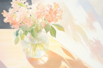 Canvas Print - Flower vase on the table in cafe painting plant petal.