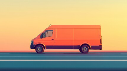 Orange Delivery Van on the Road During Sunset