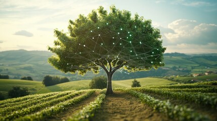 Canvas Print - Connected Tree in a Lush Meadow