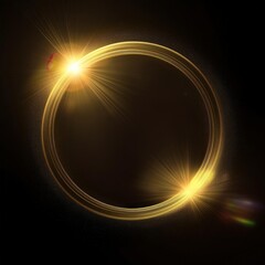 gold circle lens flare with black blank background