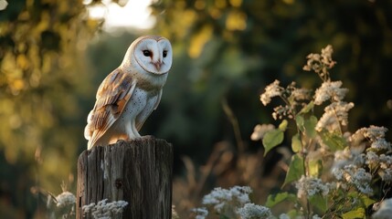 Wall Mural - Barn Owl Perched on a Post