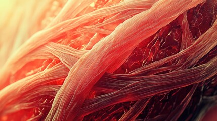 Wall Mural - Close-up of intricate muscle fibers showcasing detailed textures in warm hues, ideal for health and fitness themes.