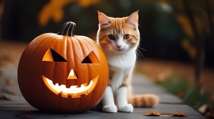 Wall Mural - halloween cat pumpkin