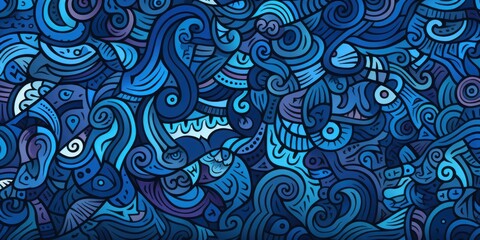 Seamless fun line doodle Blue pattern