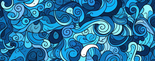 Seamless fun line doodle Blue pattern