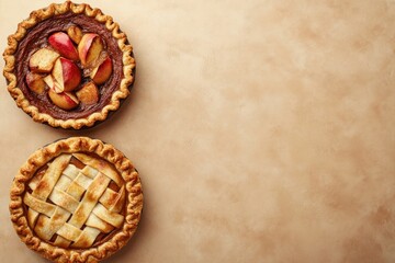 Two Apple Pies on a Beige Background