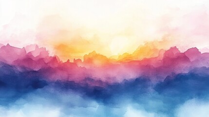 Wall Mural - Watercolor Sunset Landscape.