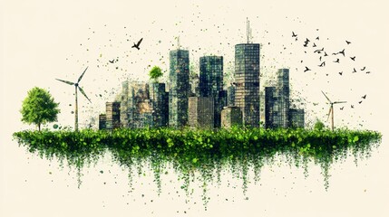 Wall Mural - Green Cityscape.