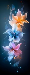 Sticker - Abstract Glowing Flowers with Dark Blue Background.