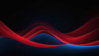 Abstract digital art with red and blue waves on black background.