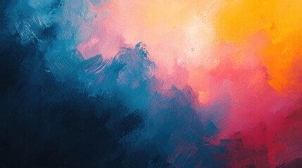 Wall Mural - Abstract Painting with Blue, Pink, Red, and Yellow Colors