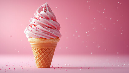 Canvas Print - Sweet ice cream cone, pink strawberry chocolate celebration generated by AI