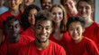 © Iuliia Metkalova - Smiling Diverse Multiracial Team of Volunteers in Red Uniforms at Warehouse Assisting with Charity Efforts. Generative ai