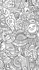 Seamless fun line doodle Silver pattern