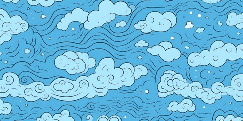 Seamless fun line doodle Sky Blue pattern