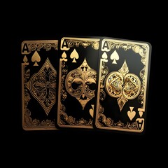 Set playing gold card aces black background images