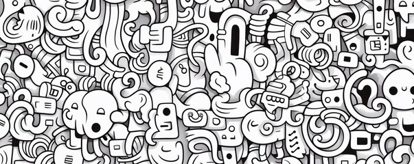 Seamless fun line doodle White pattern