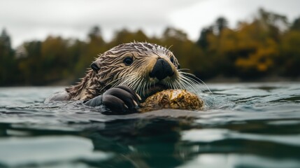 Canvas Print - Sea Otter Enjoying a Snack