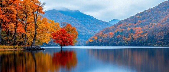 Wall Mural - Serene Fall Landscape with Mirror Lake