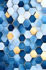 Poster - Abstract Hexagon Pattern in Blue and Gold.