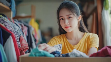 Woman Organizing Clothes in Closet