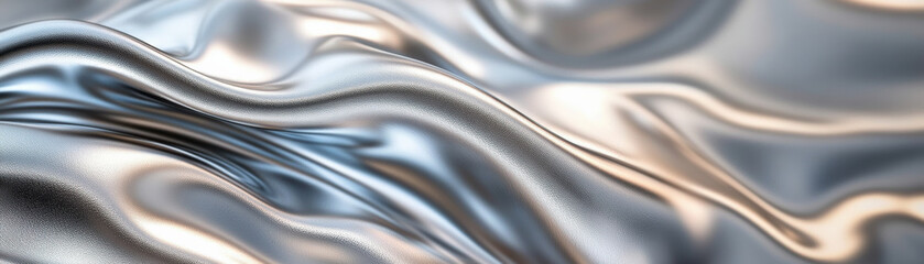 Wall Mural - abstract metallic fabric texture with dynamic waves, soft lighting, and reflective surface perfect f