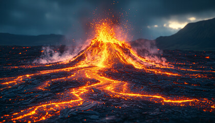 Wall Mural - burning flame in nature, heat wave exploding inferno generated by ai