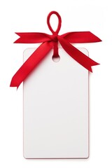 Poster - Gift tag ribbon red white background.