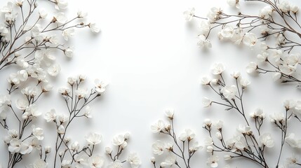 Poster - White Cherry Blossoms Arranged on White Background