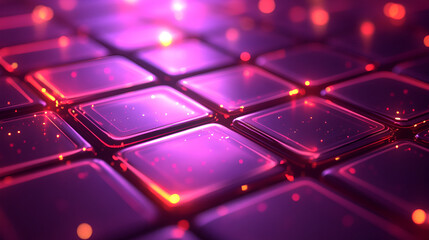 Wall Mural - colorful abstract digital surface with glowing tiles illuminated by vibrant lights at night