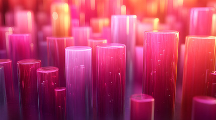 Wall Mural - abstract colorful pillars rise in gradient hues under warm light, creating a vibrant, dreamlike land