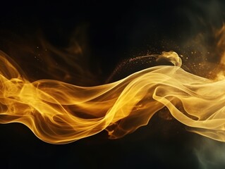 Shiny smoke. Glitter fluid. Ink water. Magic mist. Gold color particles texture paint vapor storm wave