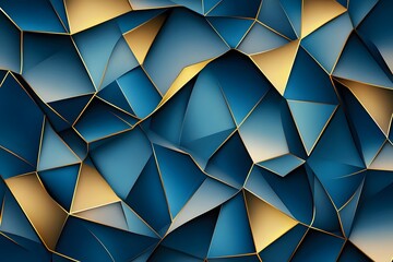 Sticker - Abstract Geometric Background with Blue and Gold Polygons.