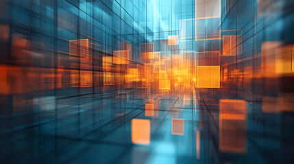 Wall Mural - abstract digital landscape featuring glowing cubes, shimmering light, and vibrant colors in a futuri