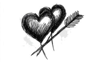 Transparent background, two hearts arrow doodle element