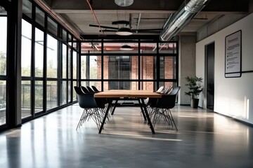 Canvas Print - Natural light and glass walls in this modern conference room are enhanced by 3D renderings