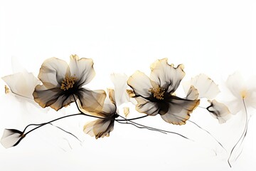 Wall Mural - Ink gold flowers petal plant white background.